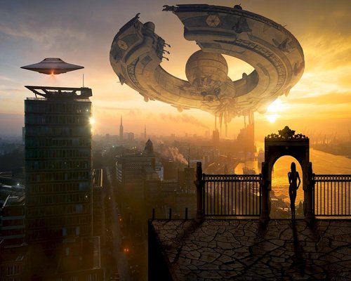Futuristic skyline route in the fictional Skyline Turbo Shift game